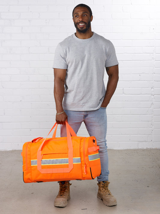 Caribee Bunker Hi Vis Gear Bag - Orange - with model