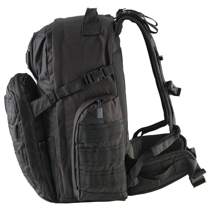 Black tactical backpack on a white background