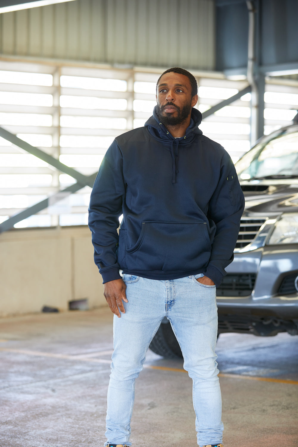 Brahma Industrial Brushed Fleece Hoodie Pullover Navy Brahma Industrial Workwear